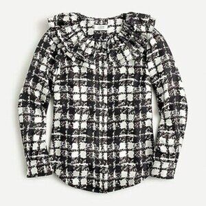 J Crew Collection silk twill ruffle-collar top in plaid Sz S